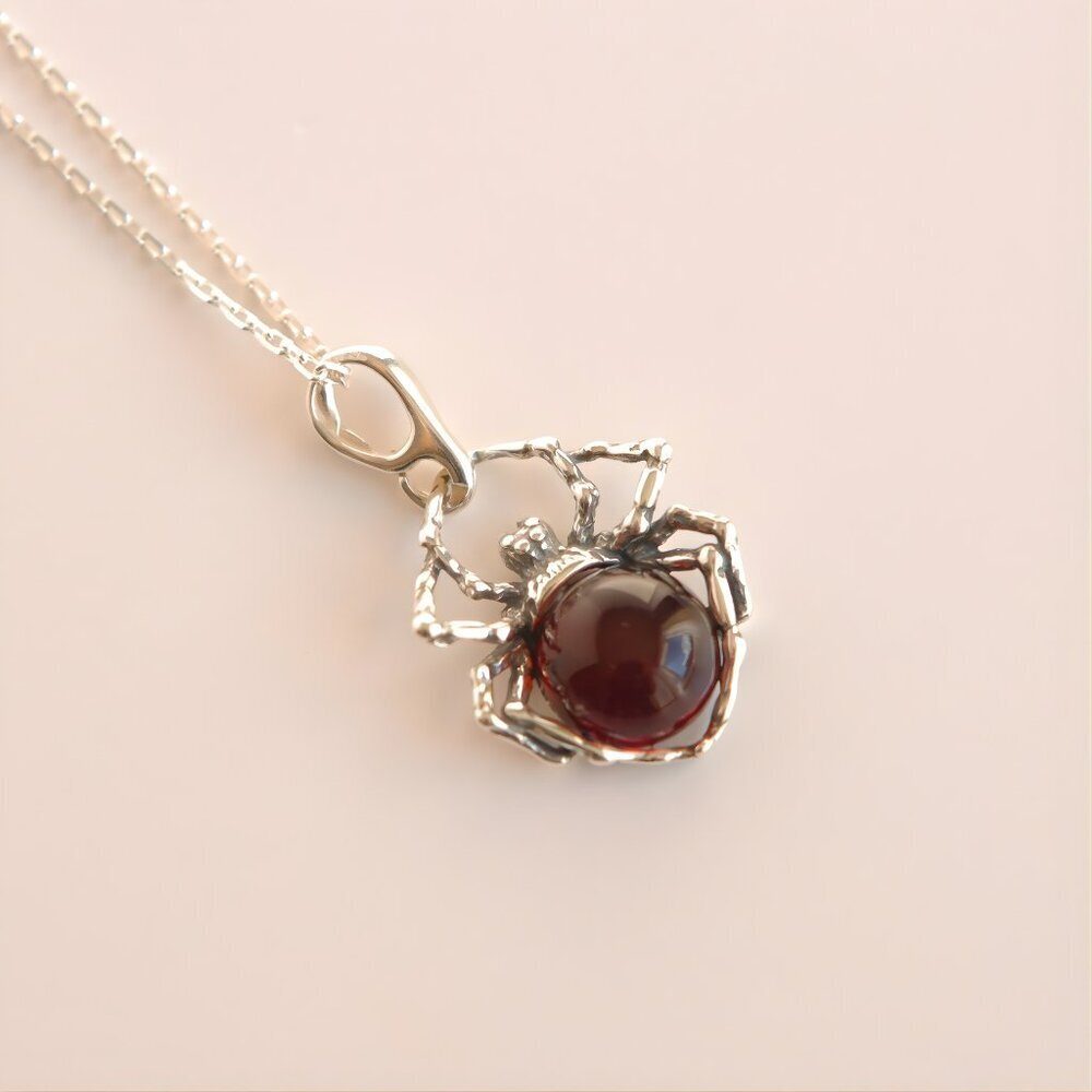 Baltic Cherry Amber Spider Charm Pendant in Sterling Silver - Picture 2 of 4